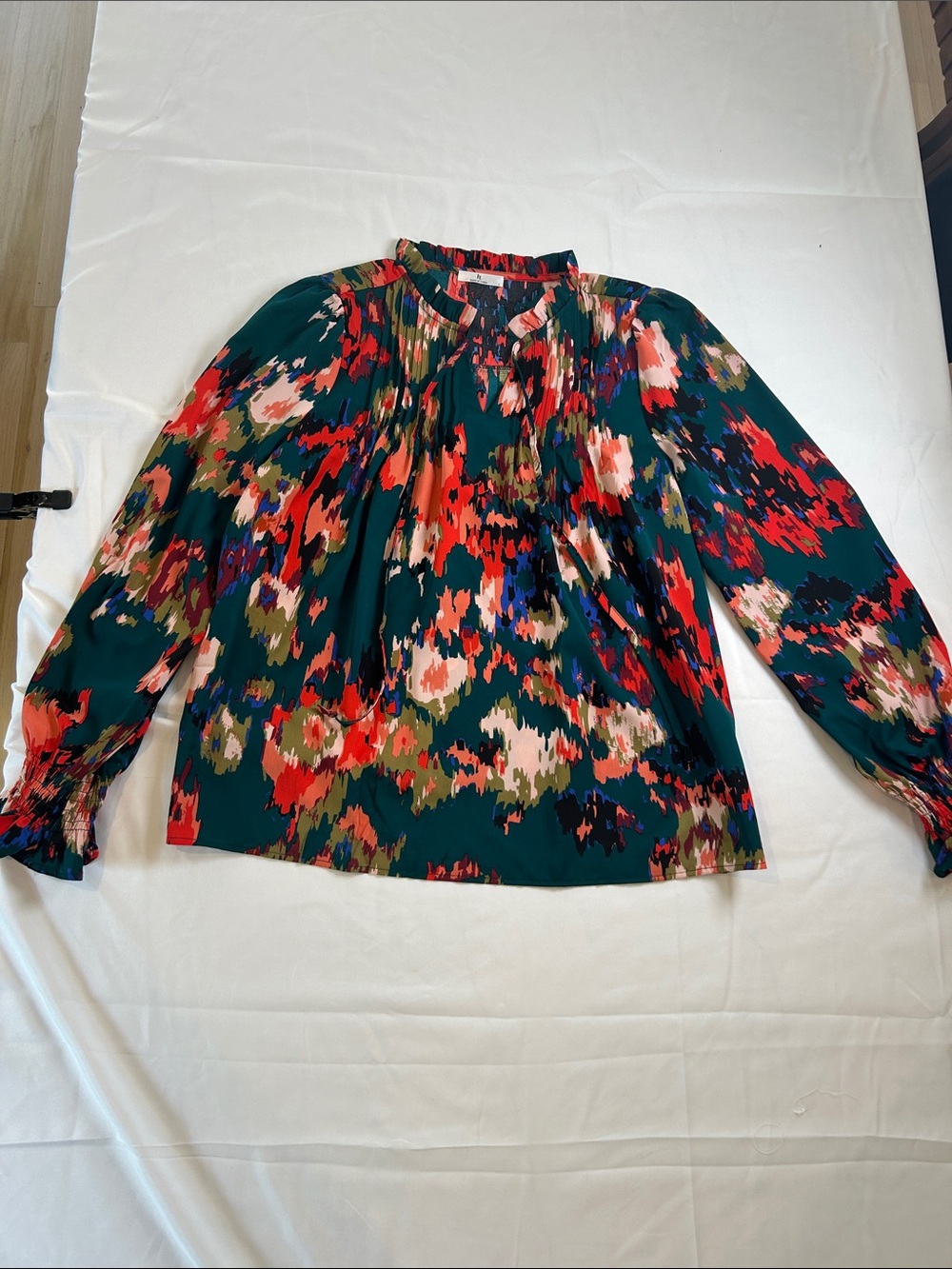 Womens Green Multi-Color Long Sleeve Floral Print Blouse
